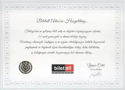 Biletall Yetkili Acente Sertifikası